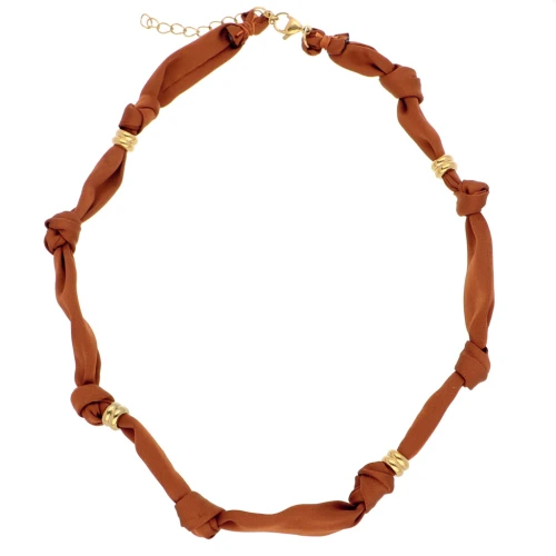 Collar de tejido anudado con cuentas de acero inoxidable 304 Dorado Marrón claro x47cm