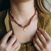 Collar de tejido anudado con cuentas de acero inoxidable 304 Dorado Marrón claro x47cm