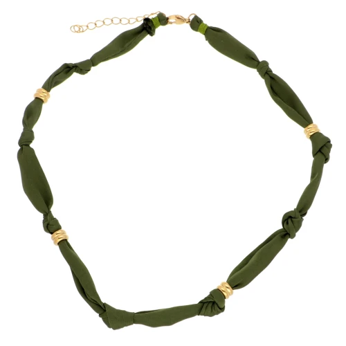 Collar anudado de tela con cuentas de acero inoxidable 304 Dorado - Caqui x47cm