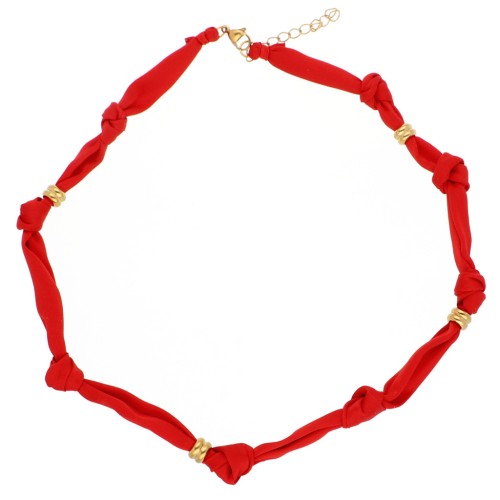 Collar anudado de tela con cuentas de acero inoxidable 304 Dorado - Rojo x47cm