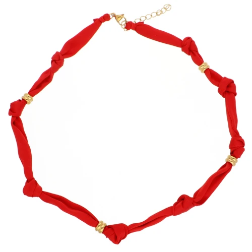 Collar anudado de tela con cuentas de acero inoxidable 304 Dorado - Rojo x47cm