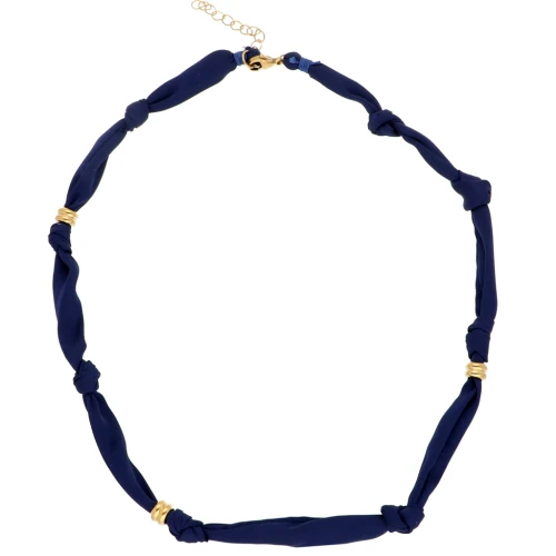 Collar anudado de tela con cuentas de acero inoxidable 304 Dorado - Azul marino x47cm