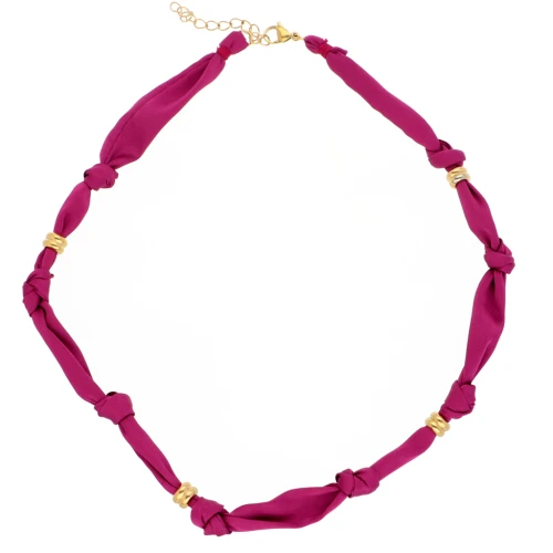 Collar anudado de tela con cuentas de acero inoxidable 304 bañadas en oro - Ciruela x47cm