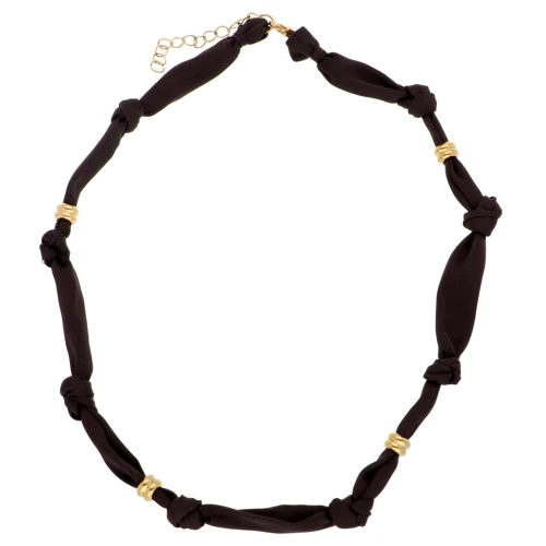 Collar anudado de tela con cuentas de acero inoxidable 304 - Marrón oscuro x47cm