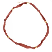 Mazelnut - Collier tissu noué avec perles en acier inoxydable 304 Doré - Noisette x47cm Collier tissu noué avec perles en acier inoxydable 304 Doré - Noisette x47cm