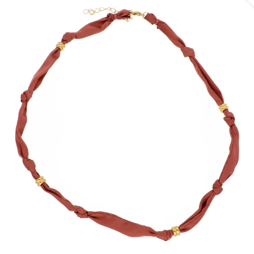 Collar anudado de tela con cuentas Doradas de acero inoxidable 304 - Avellana x47cm