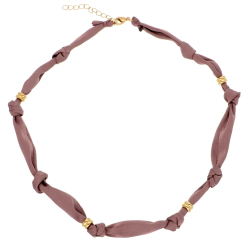 Collar anudado de tela con cuentas de acero inoxidable 304 Dorado - Greige x47cm