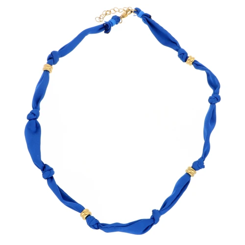 Collar anudado de tela con cuentas de acero inoxidable 304 Dorado - Azul Real x47cm