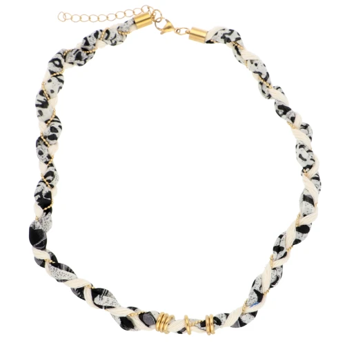 Collar de cordón trenzado y cadena de acero inoxidable 304 Dorado Blanco Gris x42 cm