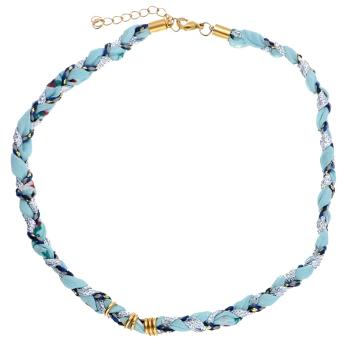 Collar trenzado cordón acero inoxidable 304 Dorado - Azul - Gris x40 cm