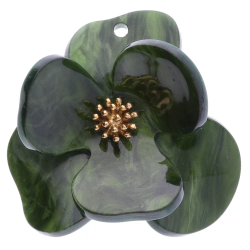 Colgantes acrílico y acero inoxidable Dorado 40 mm Relieve Flor - Caqui jaspeado x2