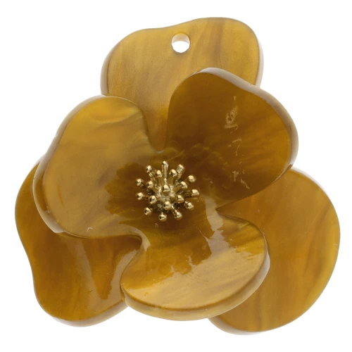 Colgantes flor en relieve 40 mm en acrílico Acero inoxidable Dorado Mostaza jaspeado x2