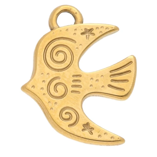 Dije de pájaro grabado 20x16 mm - Acero inoxidable 304 Dorado x1
