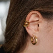 Ear cuff - Bague d'oreille large triple anneaux 17x13 mm - Acero inoxidable 304 Dorado x1