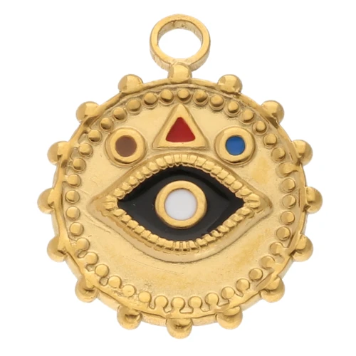 Colgante redondo 22mm ojo y resina epoxi - Acero inoxidable 304 Dorado - Multicolor