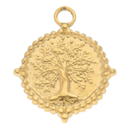 Colgante redondo árbol de la vida 19 mm - Acero inoxidable Dorado 304 x1