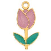 Dije de tulipán de 14x7,5 mm con resina epoxi - Acero inoxidable 304 Dorado - Rosa - Verde x1