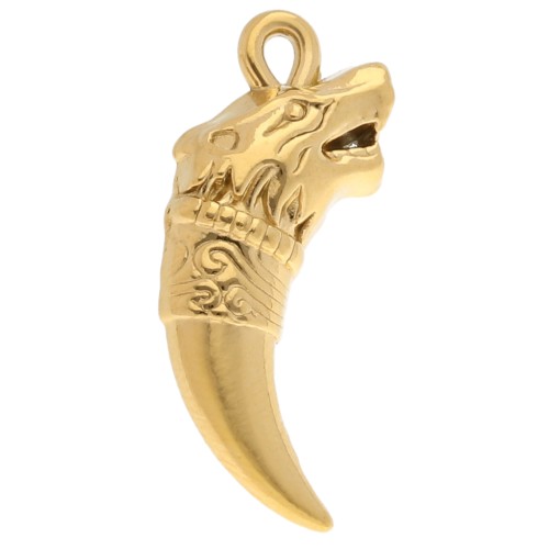 Colgante diente y cabeza de tigre 27x11 mm - Acero inoxidable 304 Dorado x1