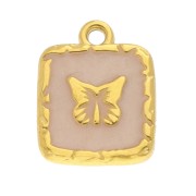 Dije cuadrado de mariposa y epoxi 15,5x12 mm - Acero inoxidable Dorado 304 - Nude|raw }}