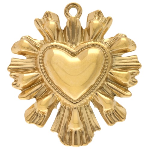 Ex-voto colgante corazón 37x33 mm - Acero inoxidable Dorado 304 x1