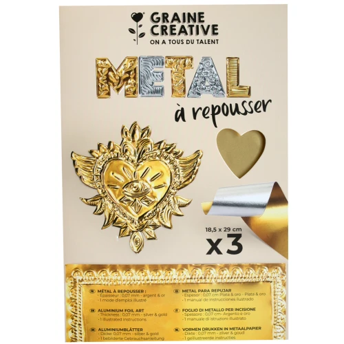 Lote de 3 hojas de gofrado metálico - Graine creative - dorado y Plateado x1