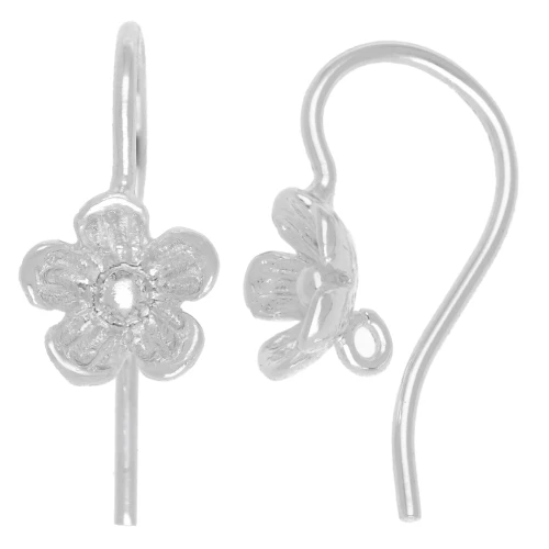 Pendientes flor 14 mm con anilla abierta - Plateado fino x2