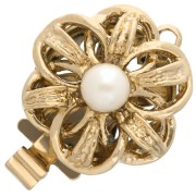Oro de 23 Quilates - Cierre flor con clip de 14 mm con perla imitación nácar - Oro x1 Cierre flor con clip de 14 mm con perla imitación nácar - Oro x1