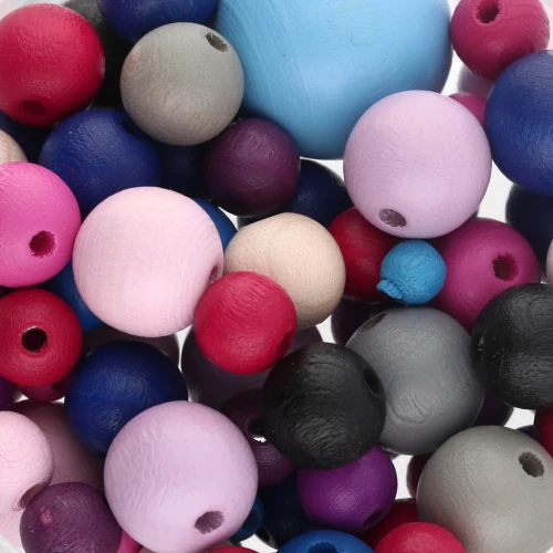 Surtido de cuentas de madera - Azul - Rosa x50g