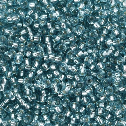 Rockery 11/0 2 mm - Solgel - Azul Verde 2 Cristal Teñido Forrado de Plata x20g