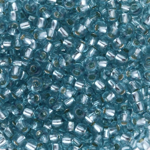 Preciosa Rocalla 8/0 3 mm - Solgel - Azul verdoso 2, cristal teñido con ribete plateado, 20 g