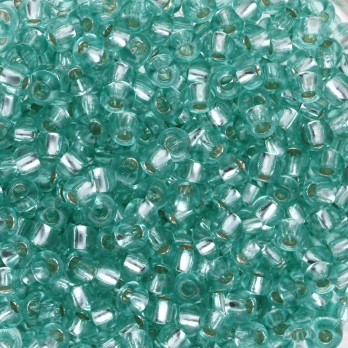 Preciosa Rocalla 8/0, 3 mm - Solgel - Green 2, cristal teñido con ribete plateado, 20 g