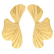 Pendientes hoja martillada 50x28 mm - Acero inoxidable 304L Dorado x2