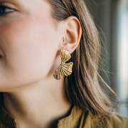 Pendientes hoja martillada 50x28 mm - Acero inoxidable 304L Dorado x2