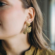 Pendientes hoja martillada 50x28 mm - Acero inoxidable 304L Dorado x2