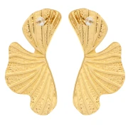 Pendientes hoja martillada 50x28 mm - Acero inoxidable 304L Dorado x2