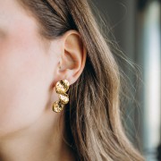 Pendientes pétalo martillado 40x16 mm - Acero inoxidable 304L Dorado x2