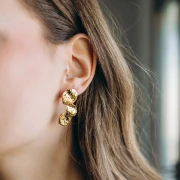 Pendientes pétalo martillado 40x16 mm - Acero inoxidable 304L Dorado x2