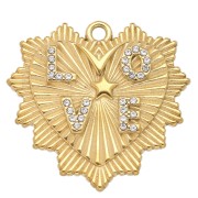 Colgante corazón 29x30 mm Motivo amor con strass - Acero inoxidable 304L Dorado x1|raw }}