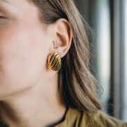 Pendientes rectangulares efecto ola 32x20mm - Acero inoxidable 304L Dorado x2