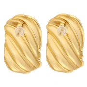 Pendientes rectangulares efecto ola 32x20mm - Acero inoxidable 304L Dorado x2