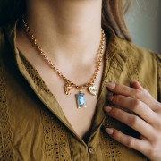 Colgante rectángulo 18x11 mm Corazón Ex-voto epoxy - Acero inoxidable 304L Dorado - Rojo