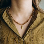 Colgante mano de Fatma 21.5x14 mm con ojo de epoxi - Acero inoxidable 304L Dorado - Azul