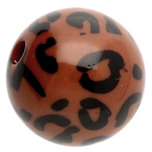Cuentas acrílicas opacas redondas 16 mm - estampado leopardo - Marrón - Negro x4