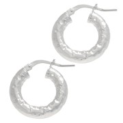 Pendientes de aro redondos martillados 18 mm - del hilo 4 mm - Plata 925 x2|raw }}