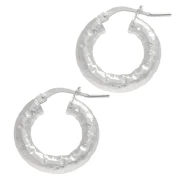 Pendientes de aro redondos martillados 18 mm - del hilo 4 mm - Plata 925 x2