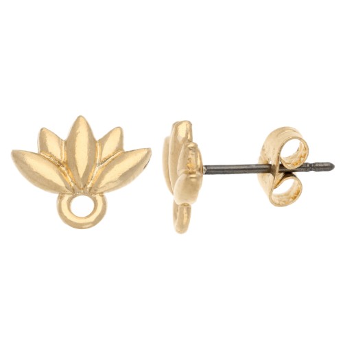 Ganchos pendientes flor de loto 10x11 mm - Dorado con oro fino x2
