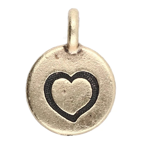 Dije redondo de 12 mm - motivo corazón - Bronce x1