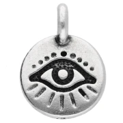 Dije redondo de 12 mm - motivo ojo - Chapado plateado fino envejecido x1