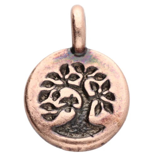 Dije redondo de 12 mm - Motivo Árbol de la vida - Cobre envejecido x1