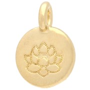 Dije redondo de 12 mm - Motivo flor de loto - Dorado con oro fino x1|raw }}